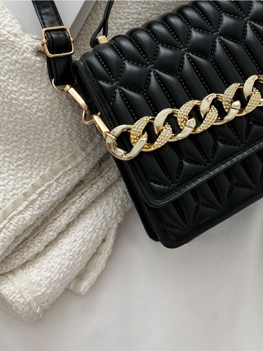 Mini Chain Decor Quilted Flap Satchel Bag