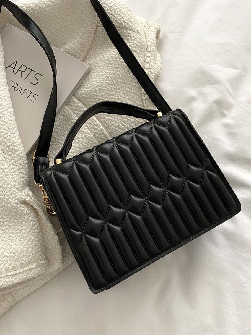 Mini Chain Decor Quilted Flap Satchel Bag