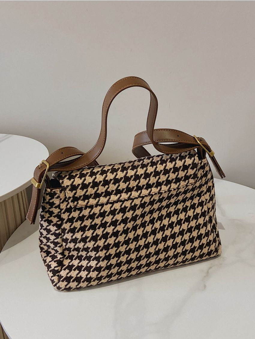 Houndstooth Pattern Flap Square Bag