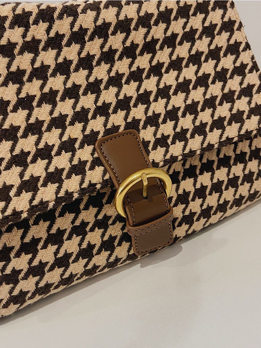 Houndstooth Pattern Flap Square Bag