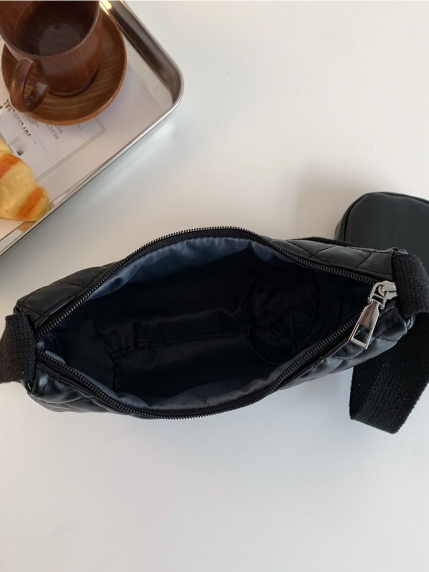 Minimalist Quilted Baguette Bag With Coin Purse