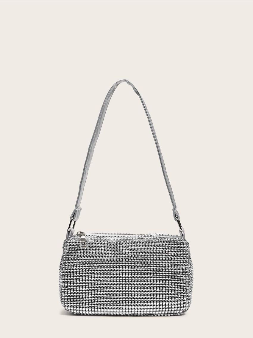 Rhinestone Decor Baguette Bag