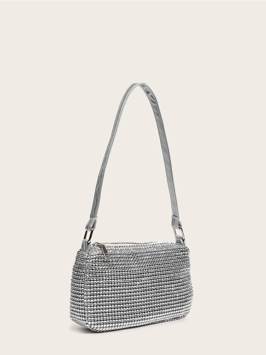 Rhinestone Decor Baguette Bag