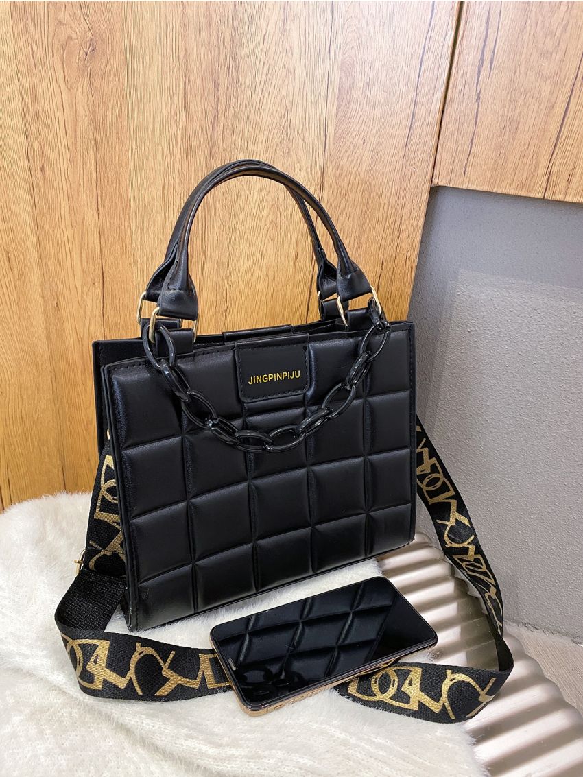 Embossed Chain Decor Satchel Bag