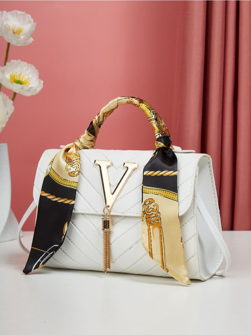 Mini Twilly Scarf Decor Chevron Flap Satchel Bag