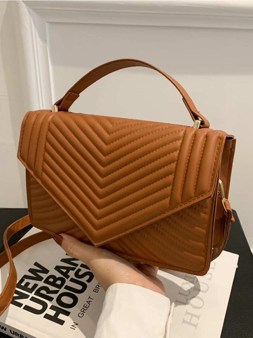 Chevron Embossed Flap Square Bag