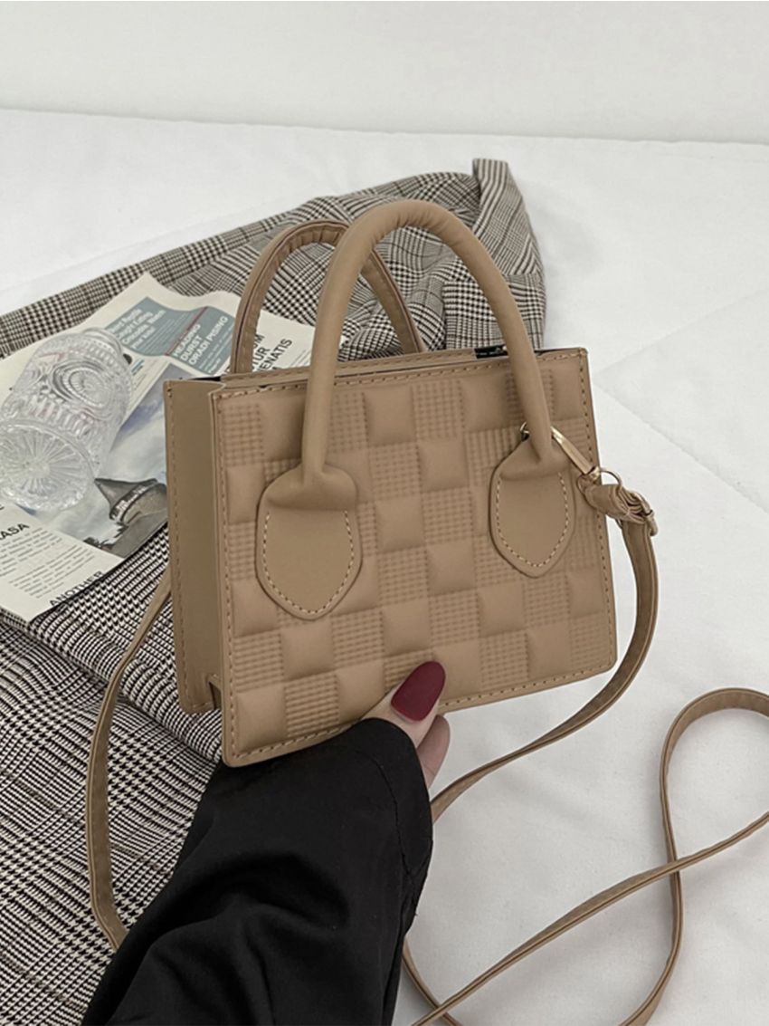 Mini Quilted Pattern Double Handle Square Bag