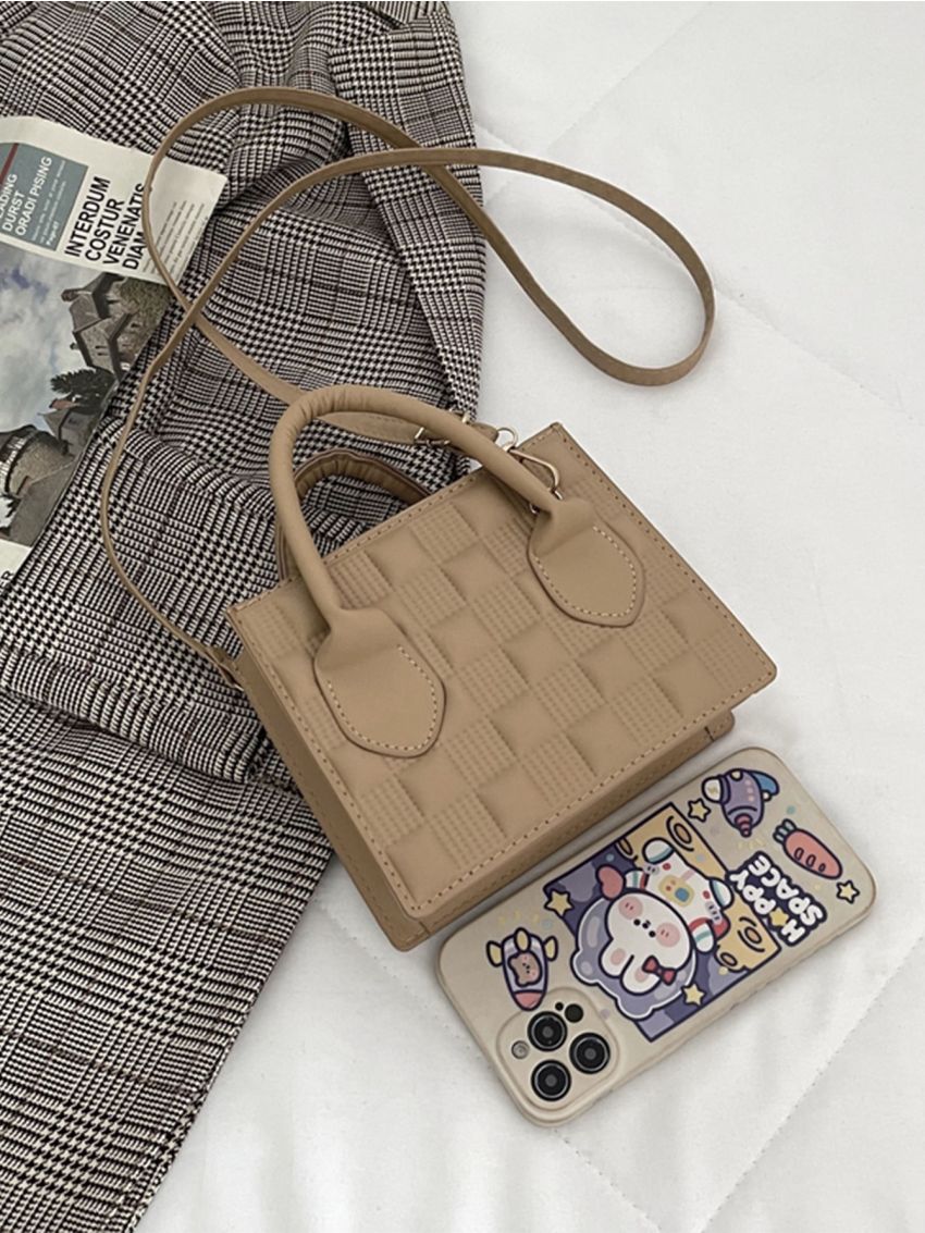 Mini Quilted Pattern Double Handle Square Bag