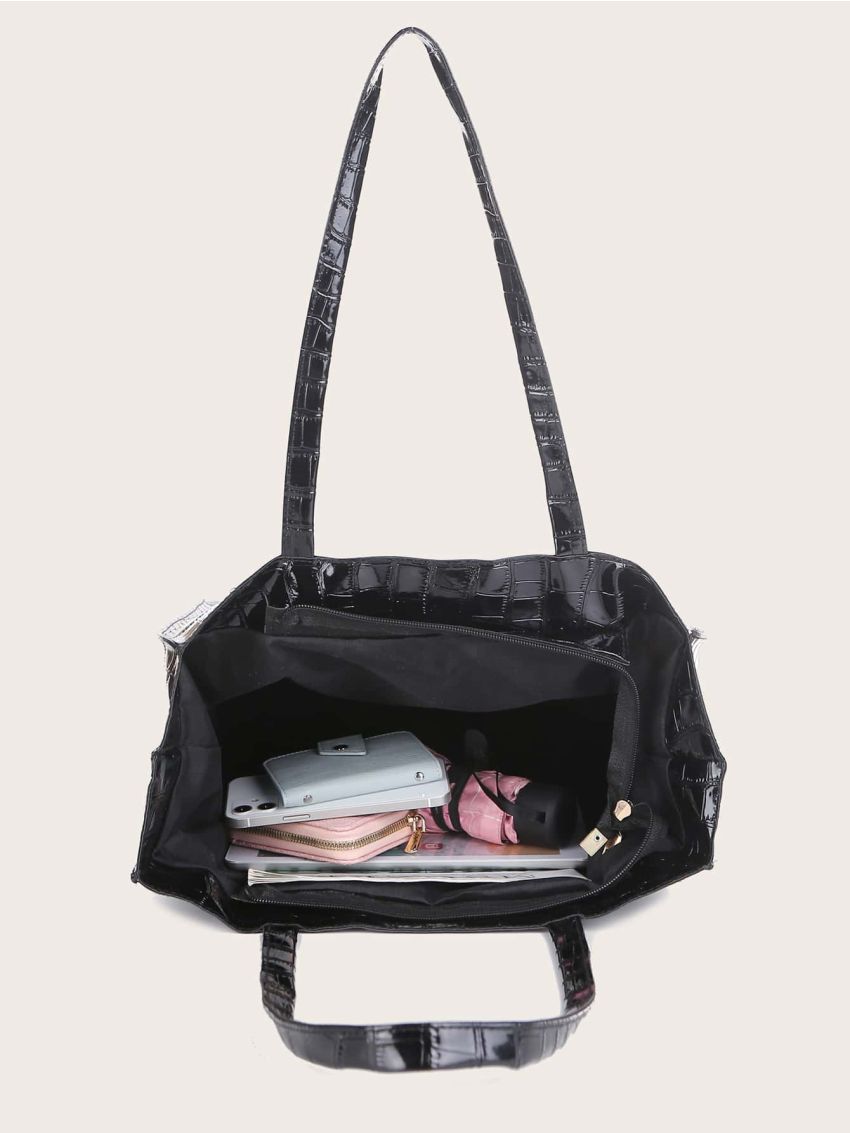 Croc Embossed Shoulder Tote Bag