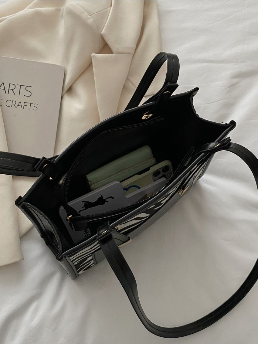 Zebra Print Shoulder Tote Bag