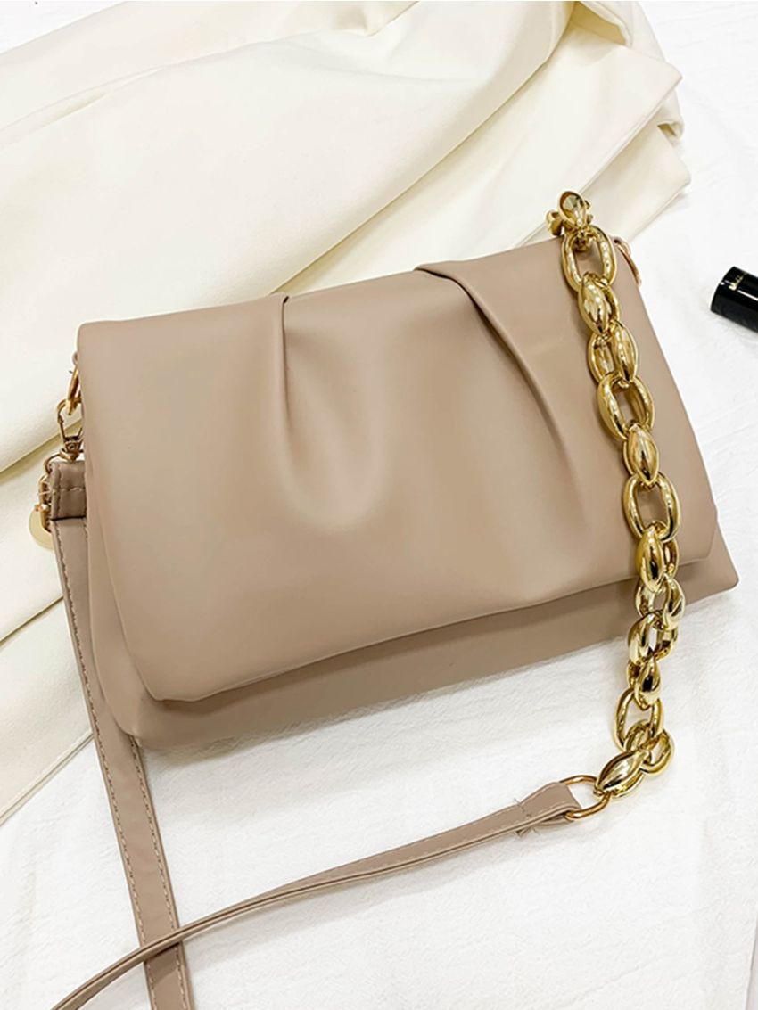 Ruched Decor Flap Square Bag