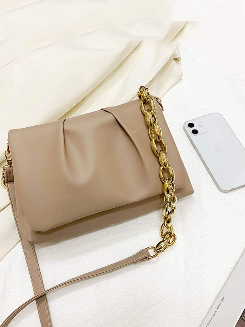 Ruched Decor Flap Square Bag