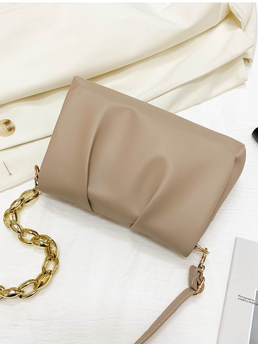 Ruched Decor Flap Square Bag