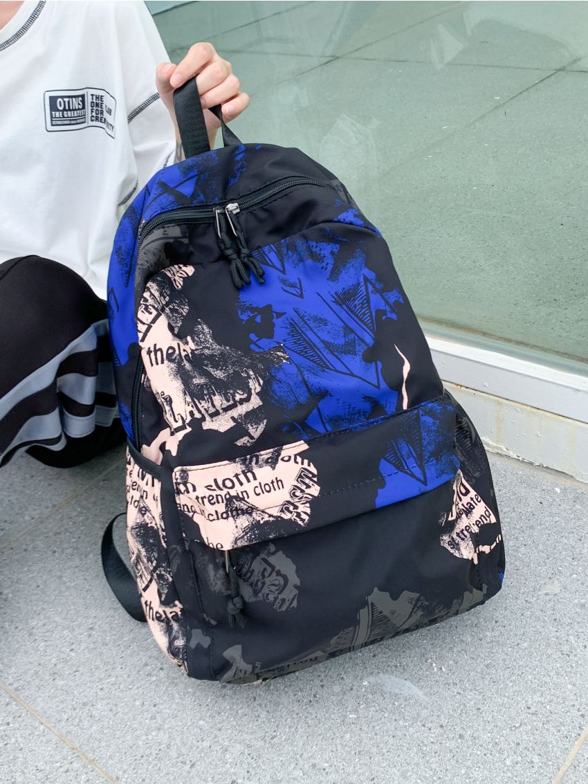 Colorblock Letter Graphic School Bag