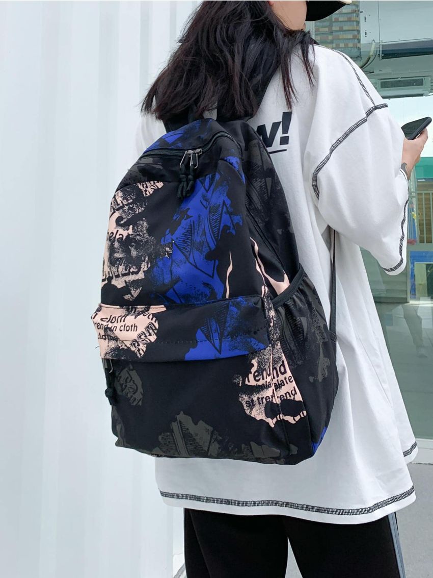 Colorblock Letter Graphic School Bag