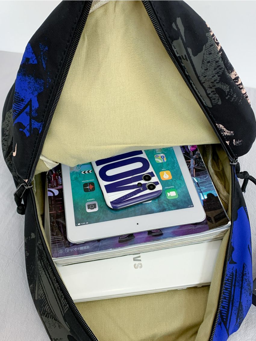 Colorblock Letter Graphic School Bag