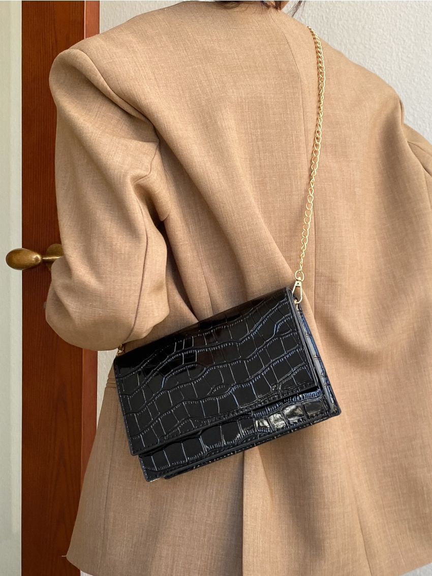 Mini Minimalist Croc Embossed Chain Crossbody Bag