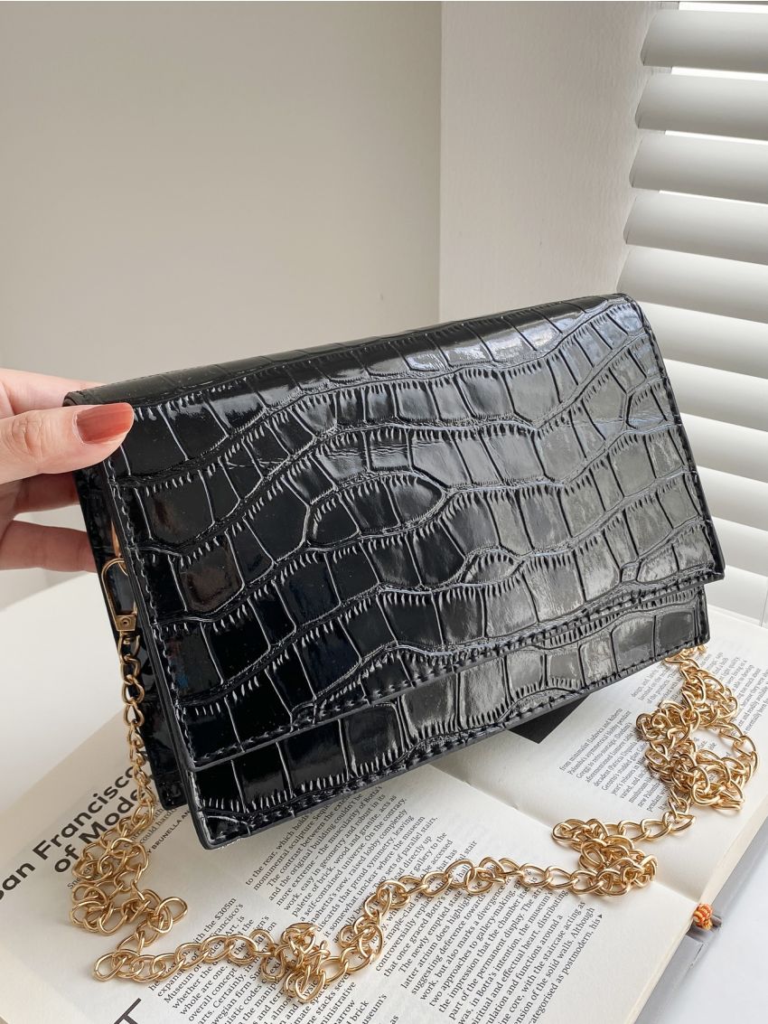 Mini Minimalist Croc Embossed Chain Crossbody Bag