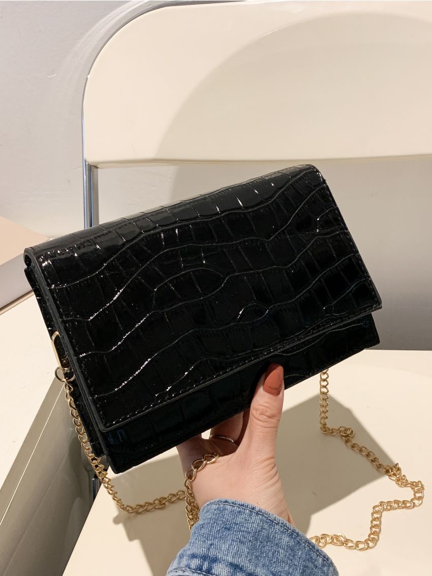 Mini Minimalist Croc Embossed Chain Crossbody Bag