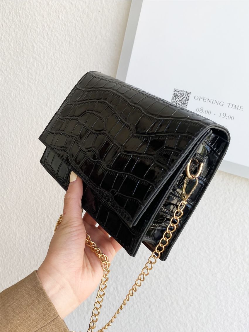 Mini Minimalist Croc Embossed Chain Crossbody Bag