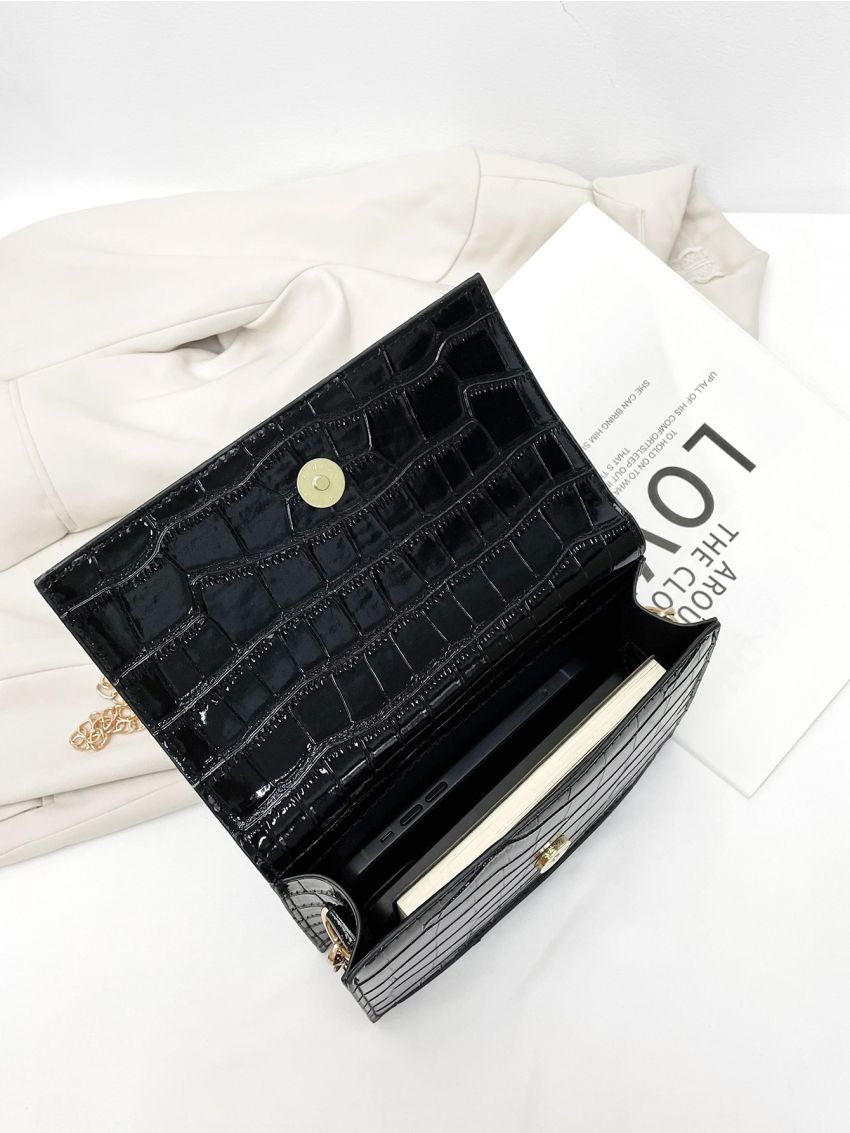 Mini Minimalist Croc Embossed Chain Crossbody Bag