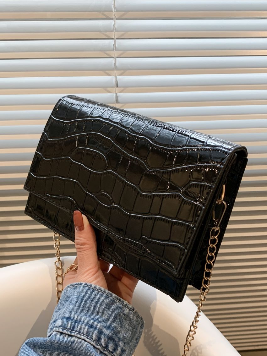 Mini Minimalist Croc Embossed Chain Crossbody Bag