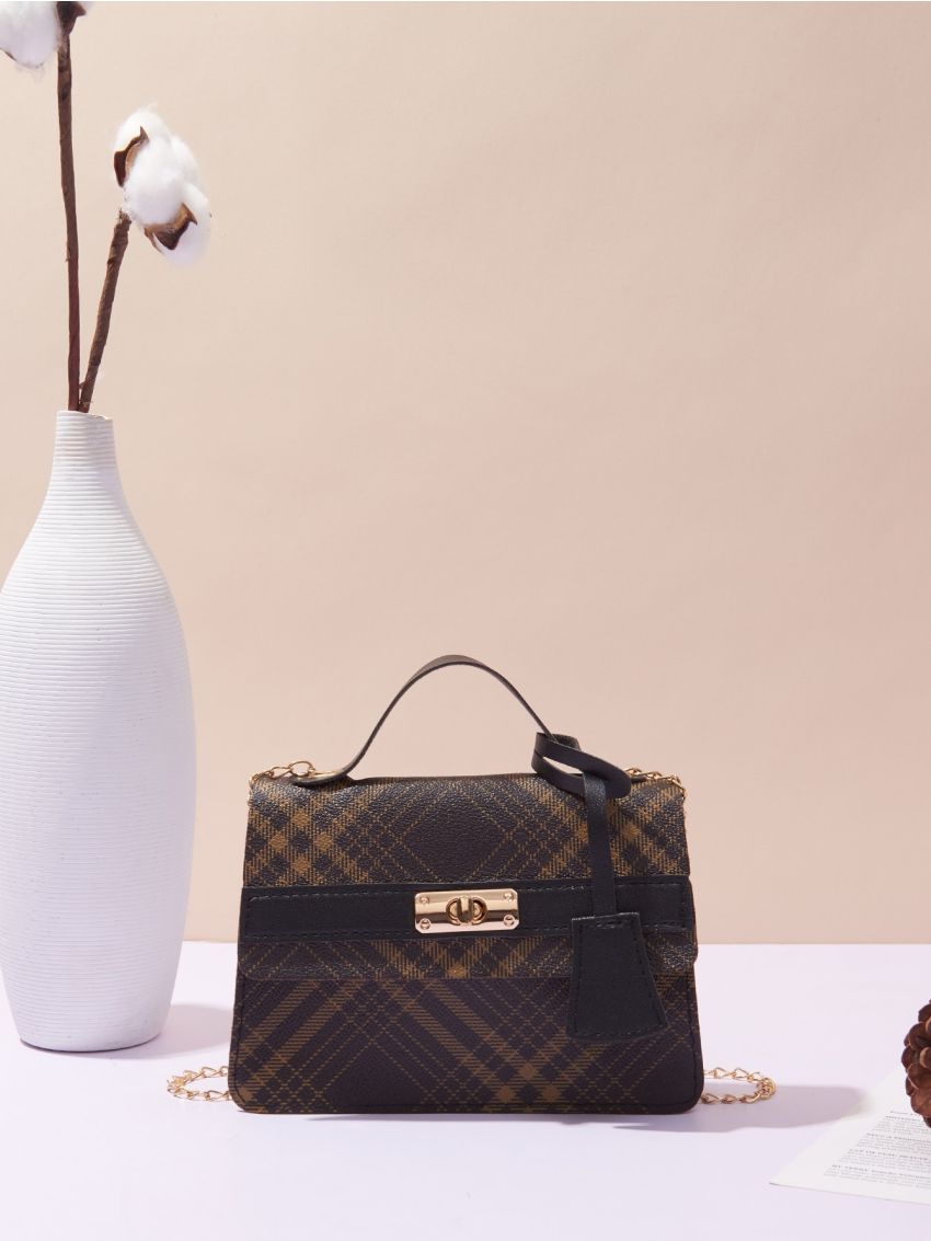 Plaid Flap Square Bag