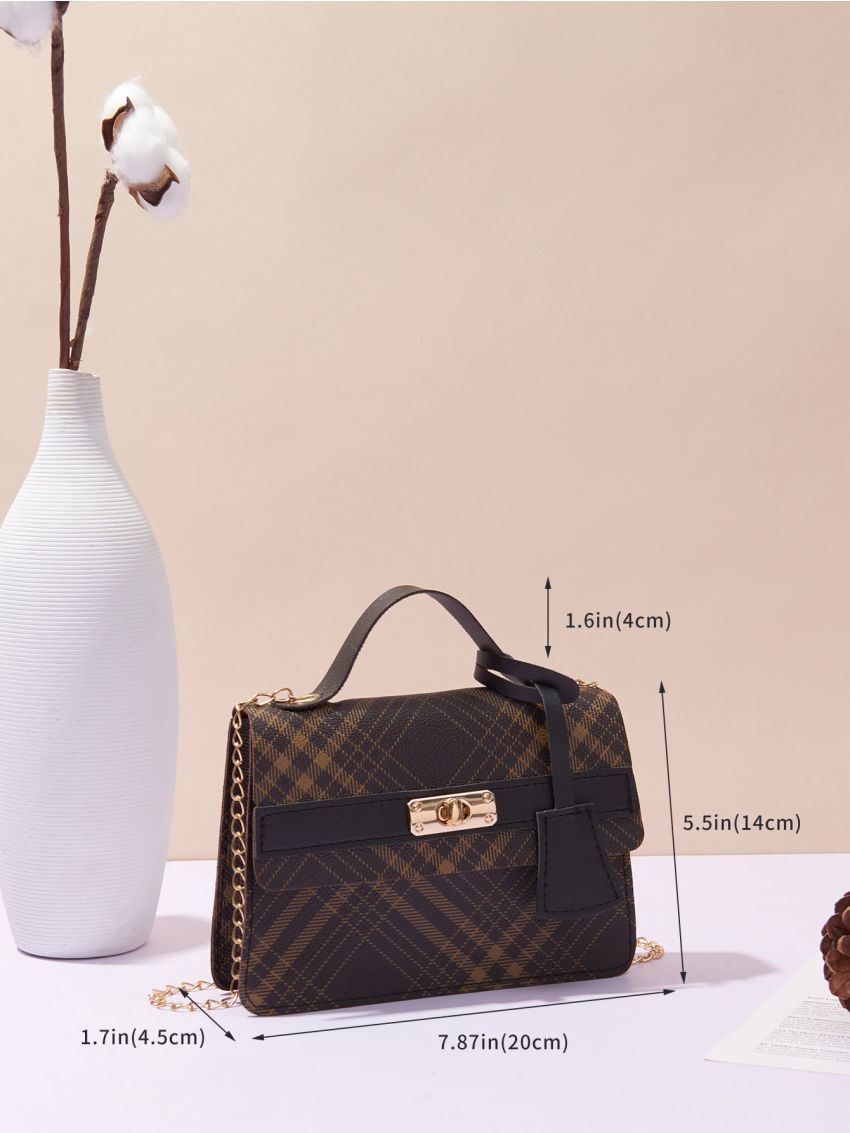 Plaid Flap Square Bag