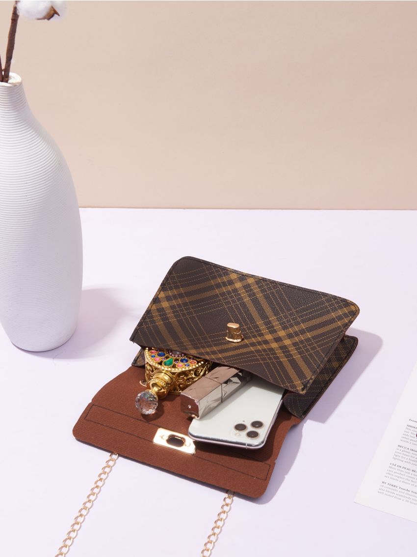 Plaid Flap Square Bag