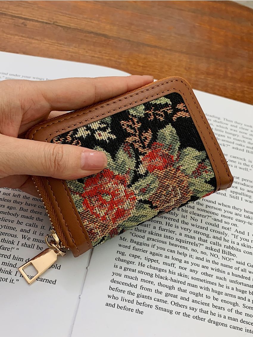 Large Floral Pattern Small Wallet Multi-Card Card Organizer For Storage Credit Cards