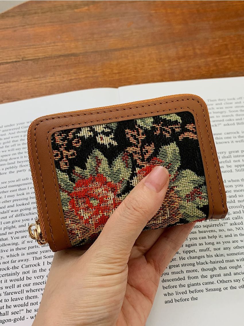 Large Floral Pattern Small Wallet Multi-Card Card Organizer For Storage Credit Cards