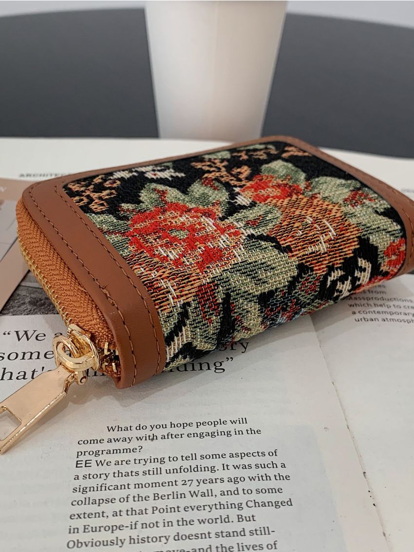 Large Floral Pattern Small Wallet Multi-Card Card Organizer For Storage Credit Cards