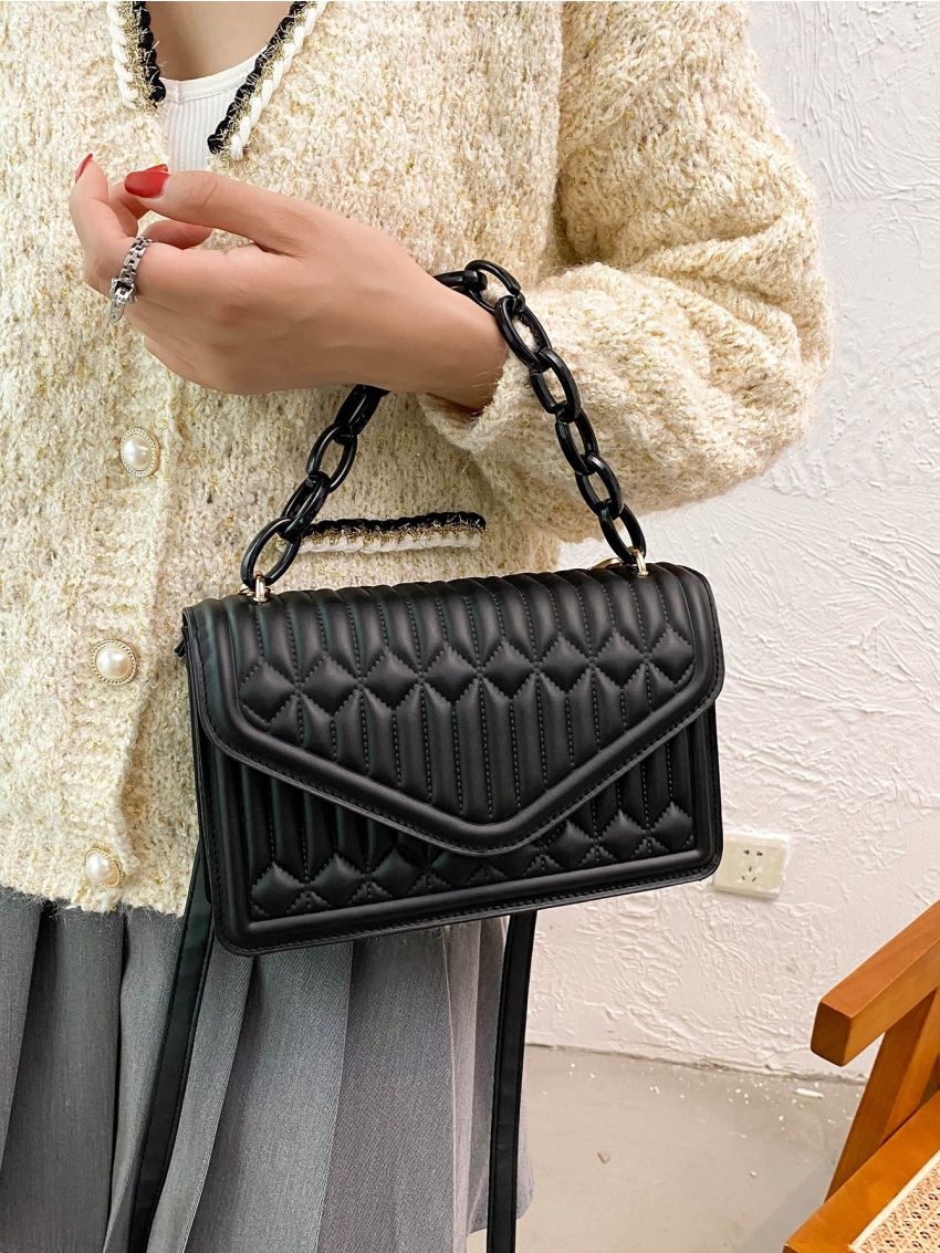 Textured Chain Decor Square Bag