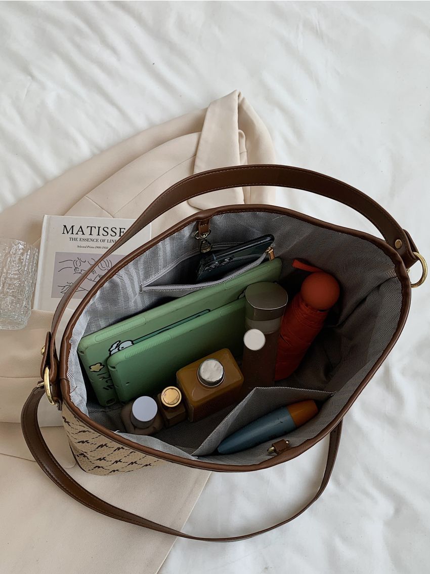 Geometric Graphic Letter Patch Shoulder Bag