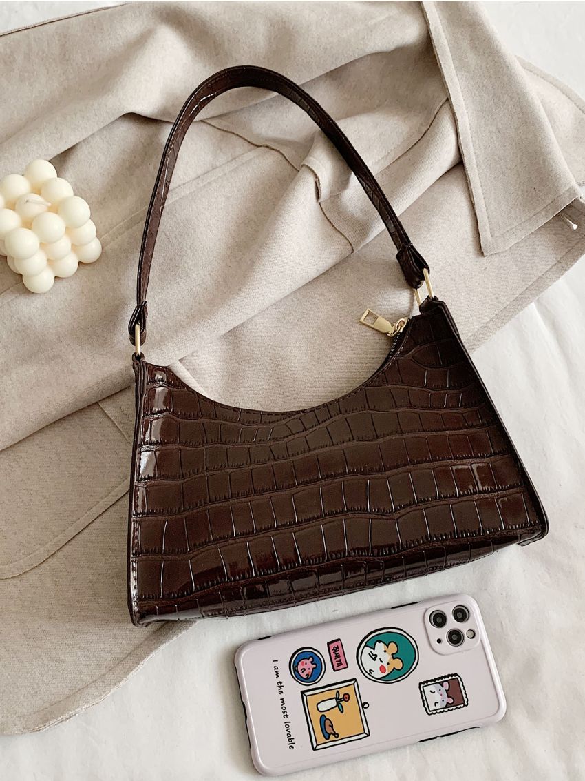 Croc Embossed Baguette Bag