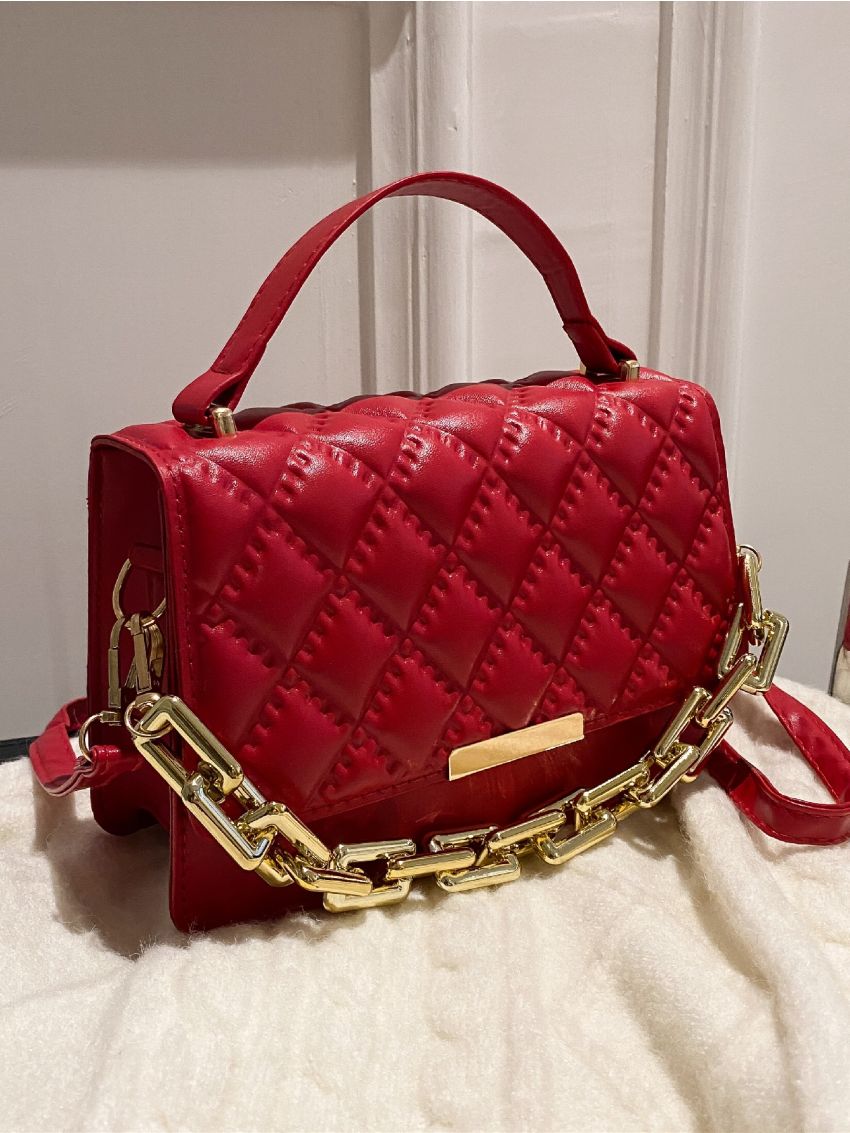 Chain Decor Textured Square Bag