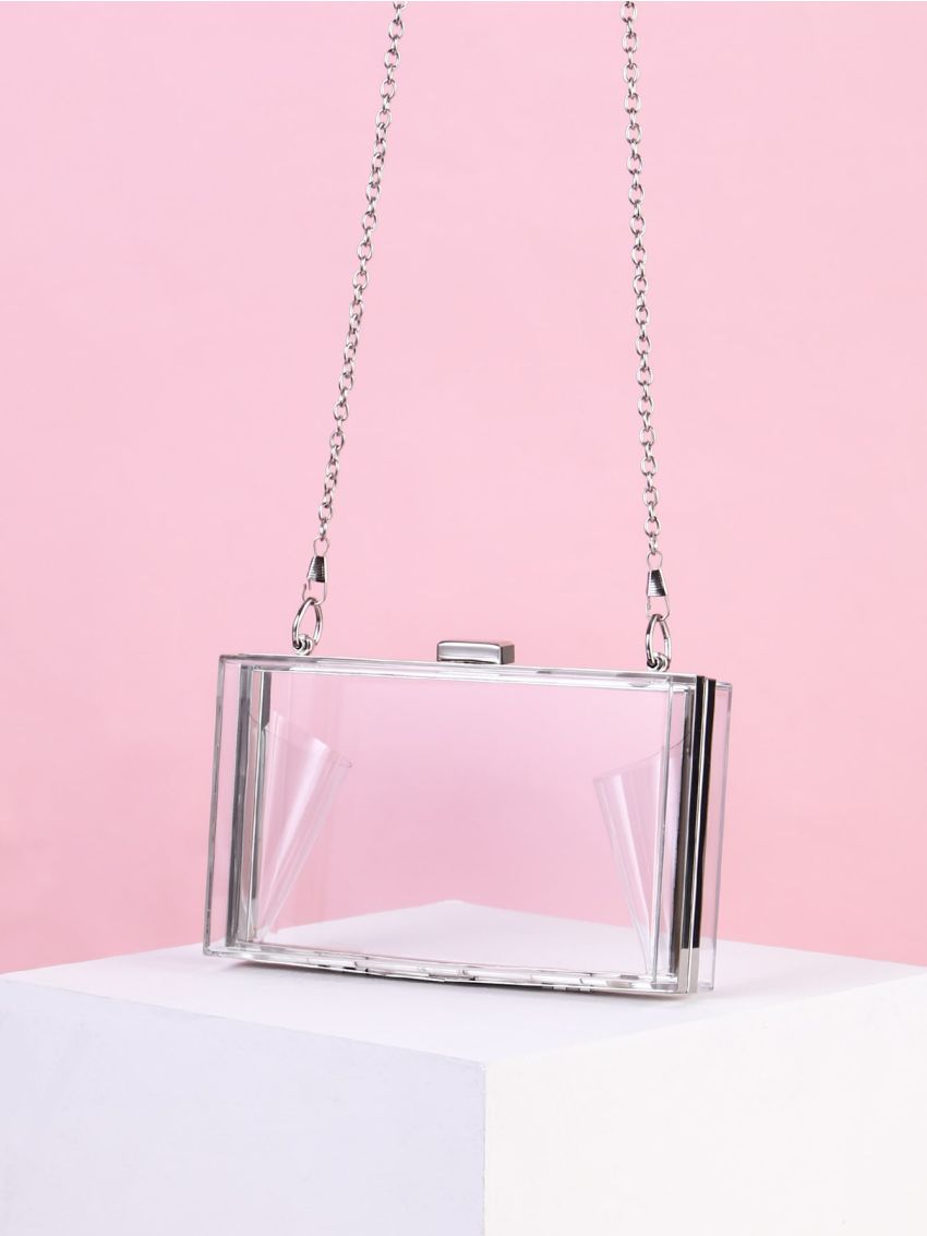 Clear Clip Top Chain Box Bag