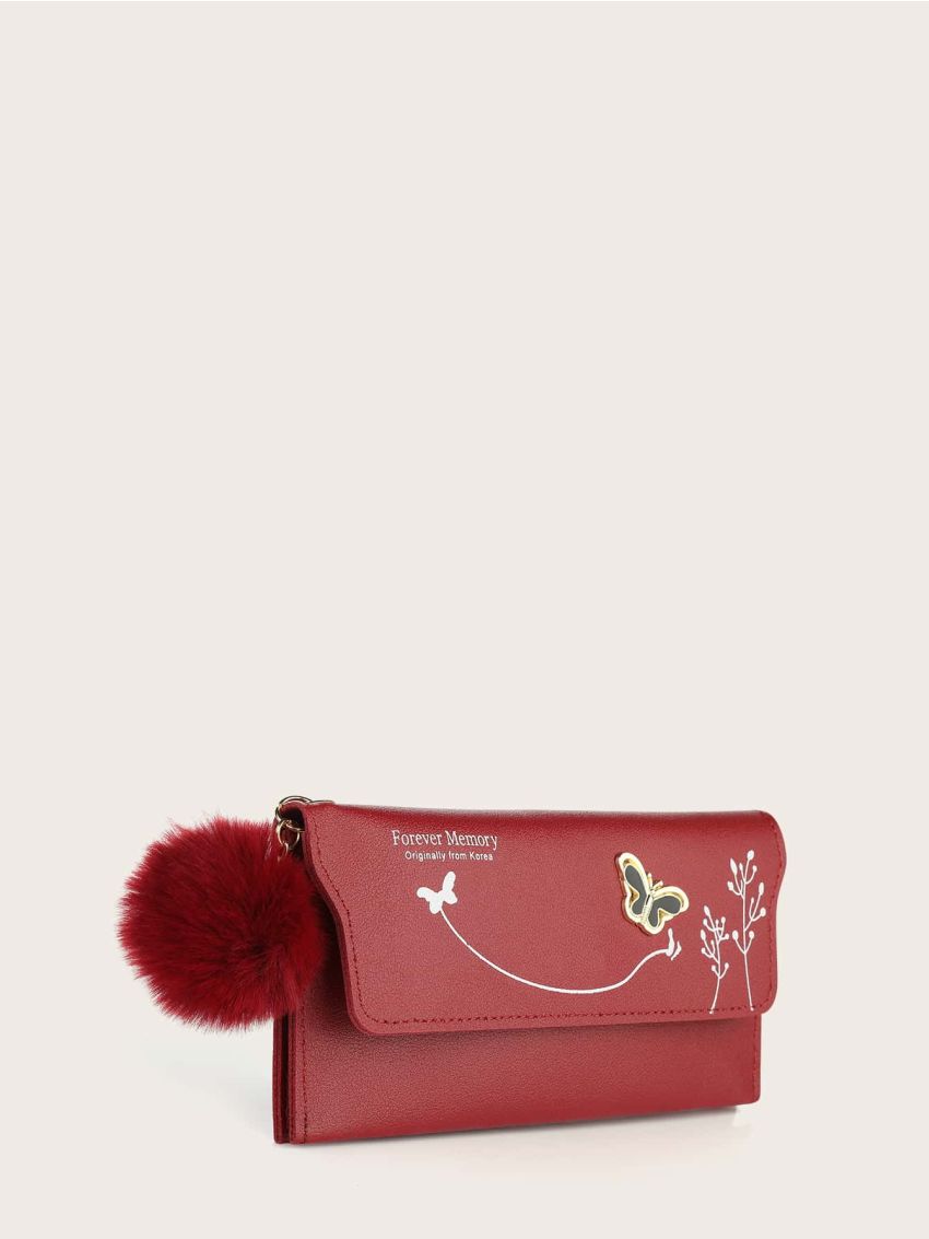 Pom Pom Charm Flap Long Wallet