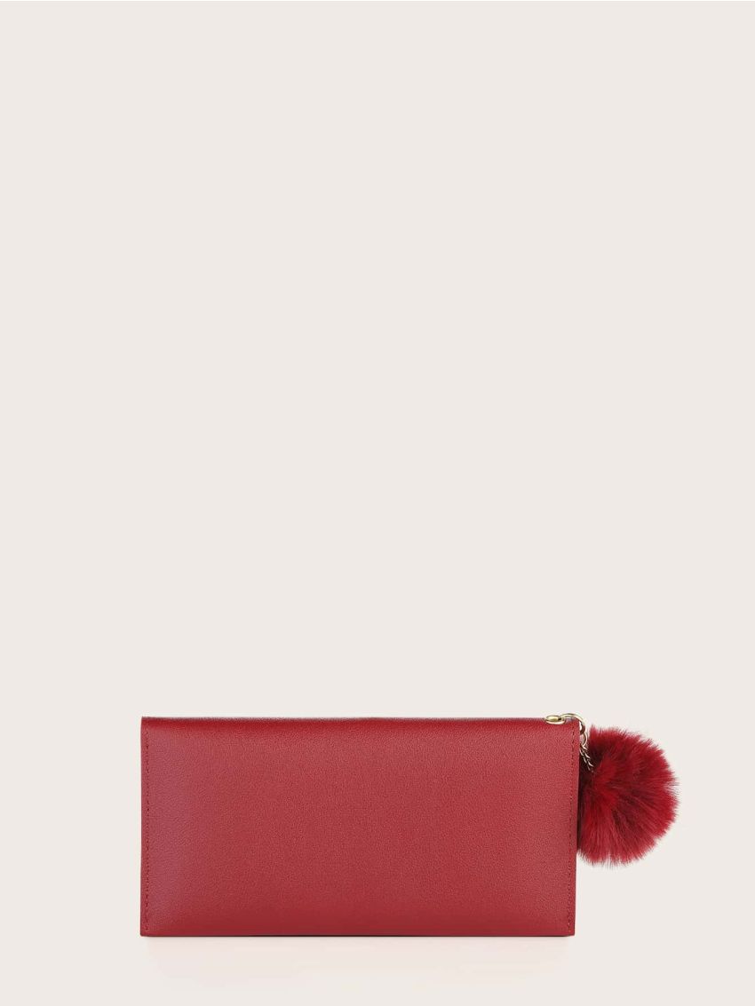Pom Pom Charm Flap Long Wallet
