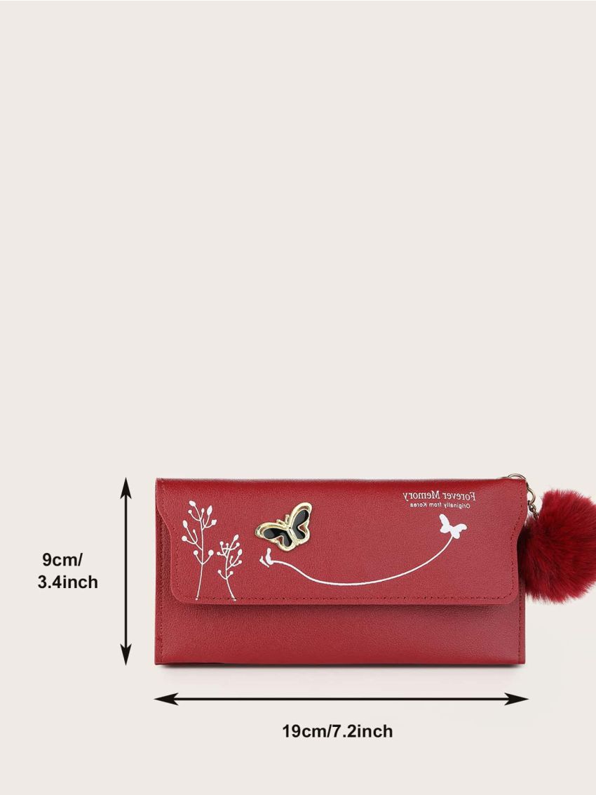 Pom Pom Charm Flap Long Wallet
