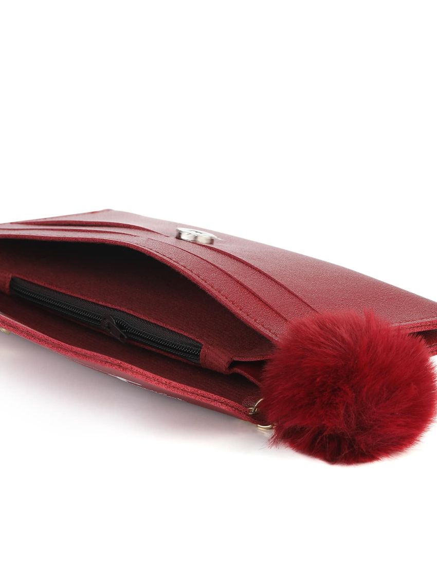 Pom Pom Charm Flap Long Wallet