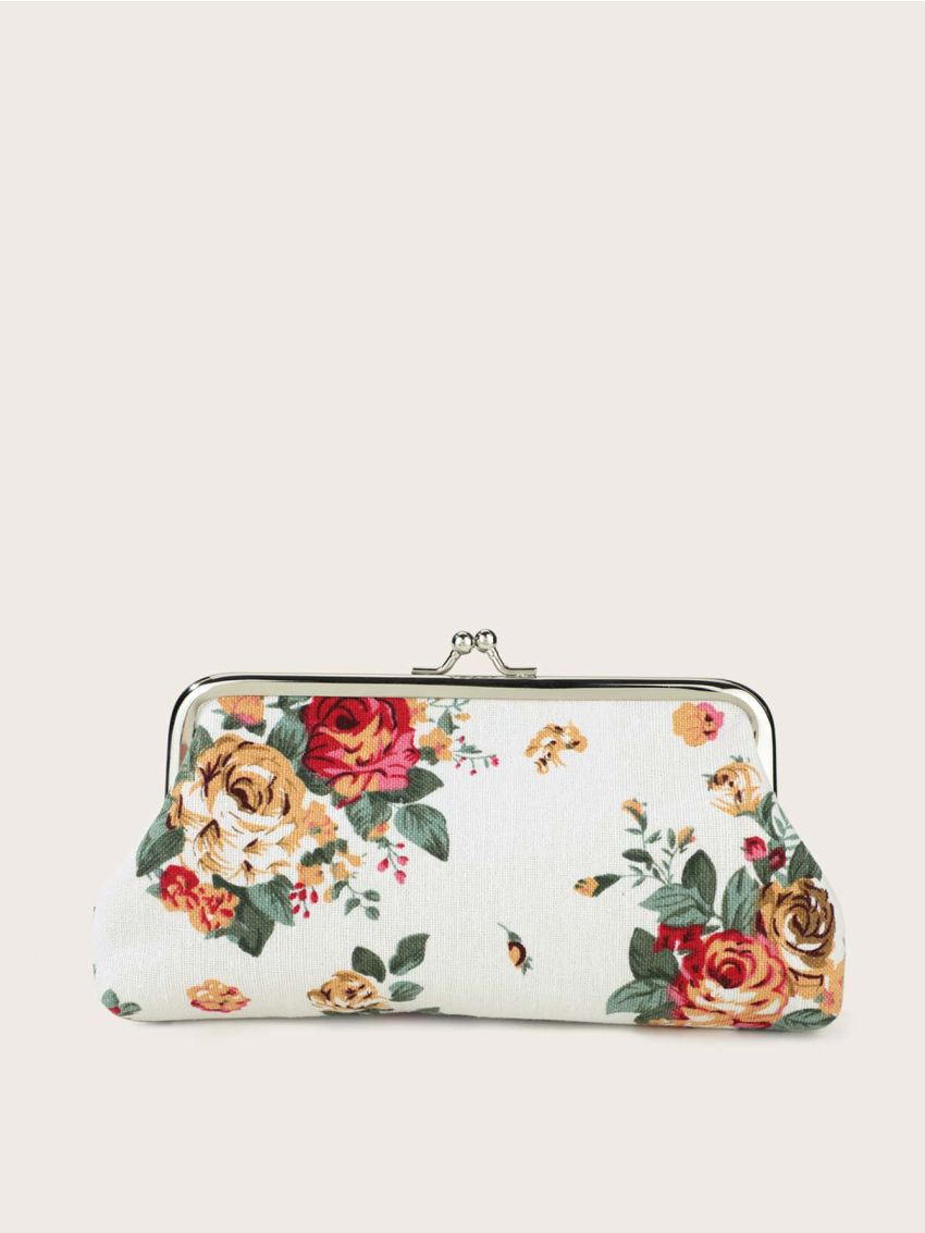 Kiss Lock Floral Print Purse