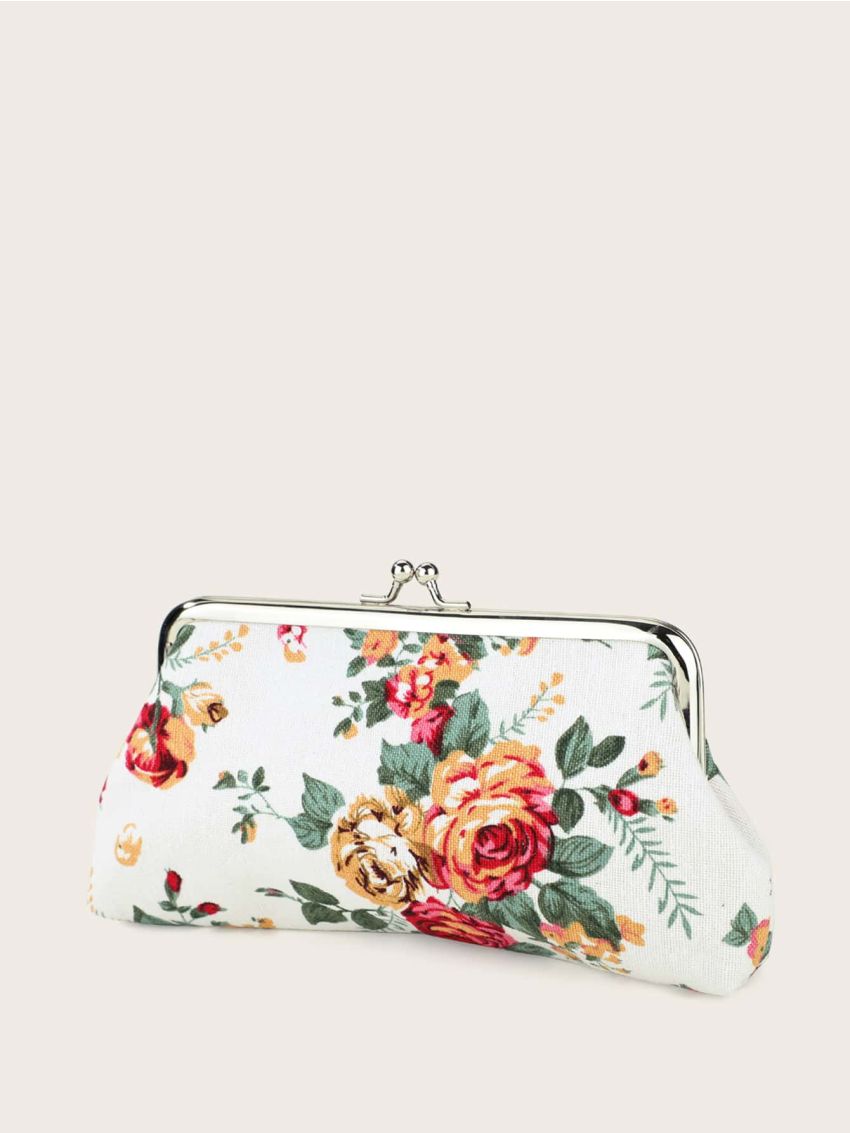 Kiss Lock Floral Print Purse
