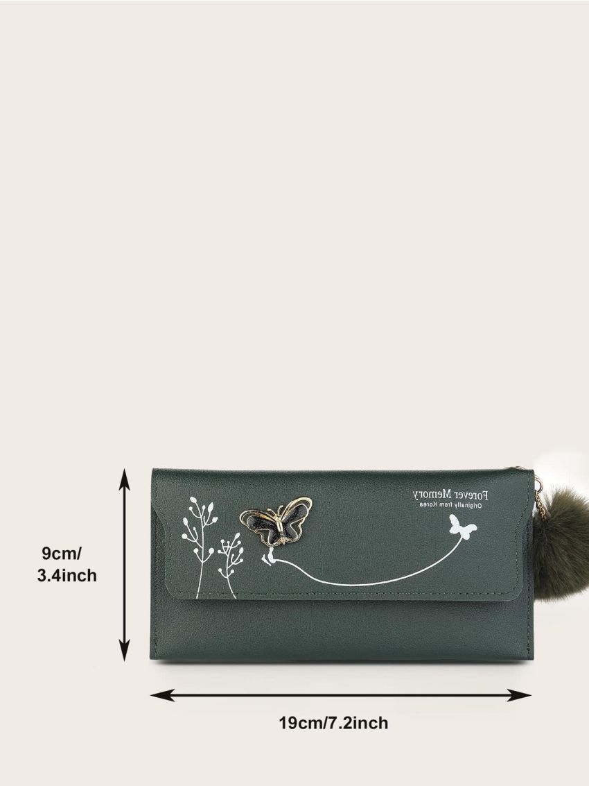 Pom Pom Charm Flap Long Wallet