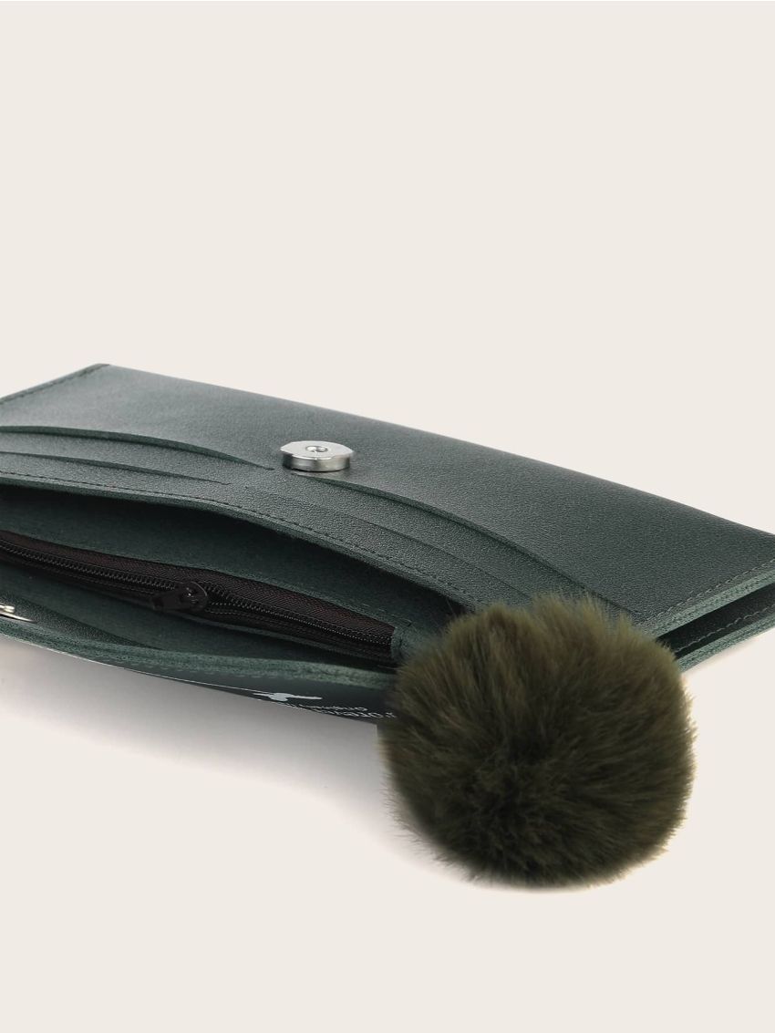 Pom Pom Charm Flap Long Wallet