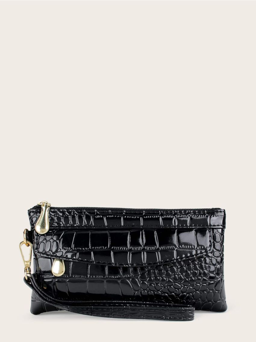 Croc Embossed Purse With Wristlet