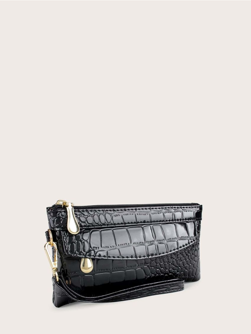 Croc Embossed Purse With Wristlet