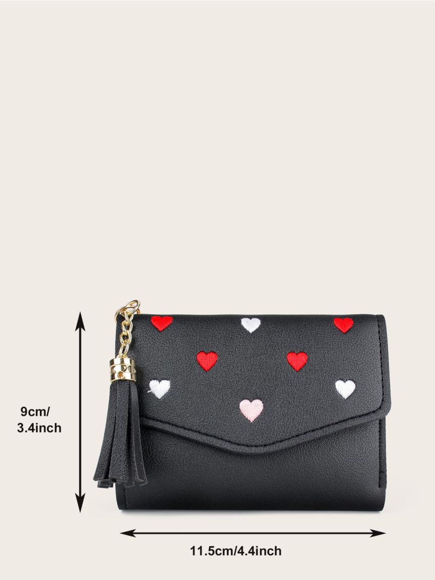 Heart Embroidered Tassel Decor Purse