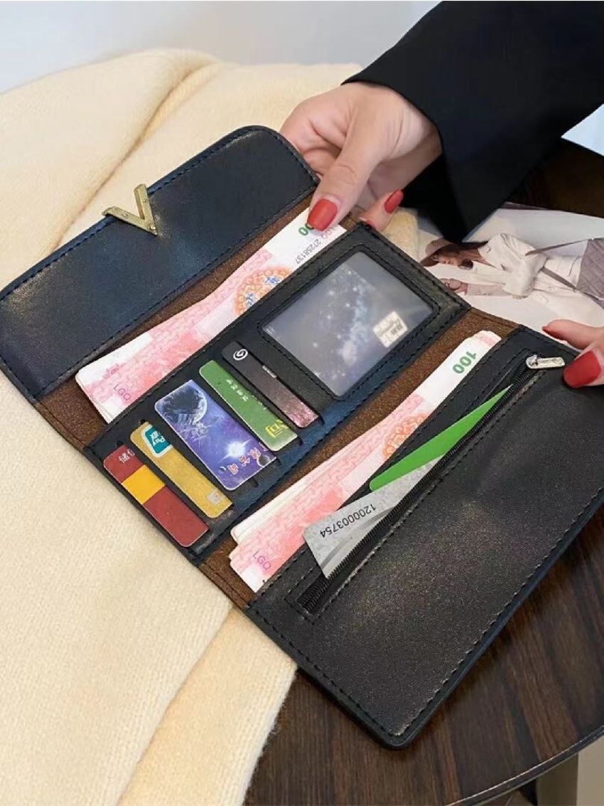 Metal Decor Tri-fold Long Wallet