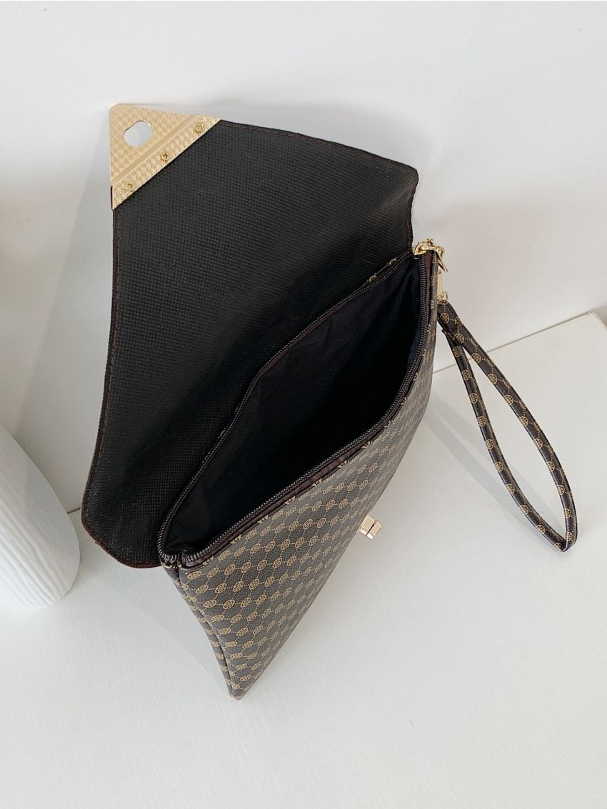 Metal Decor All Over Print Wristlet Bag